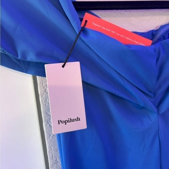 Popilush Royal Blue Off The Shoulder‎ Bodycon Midi Dress Built In Shapewear - Picture 4 of 6